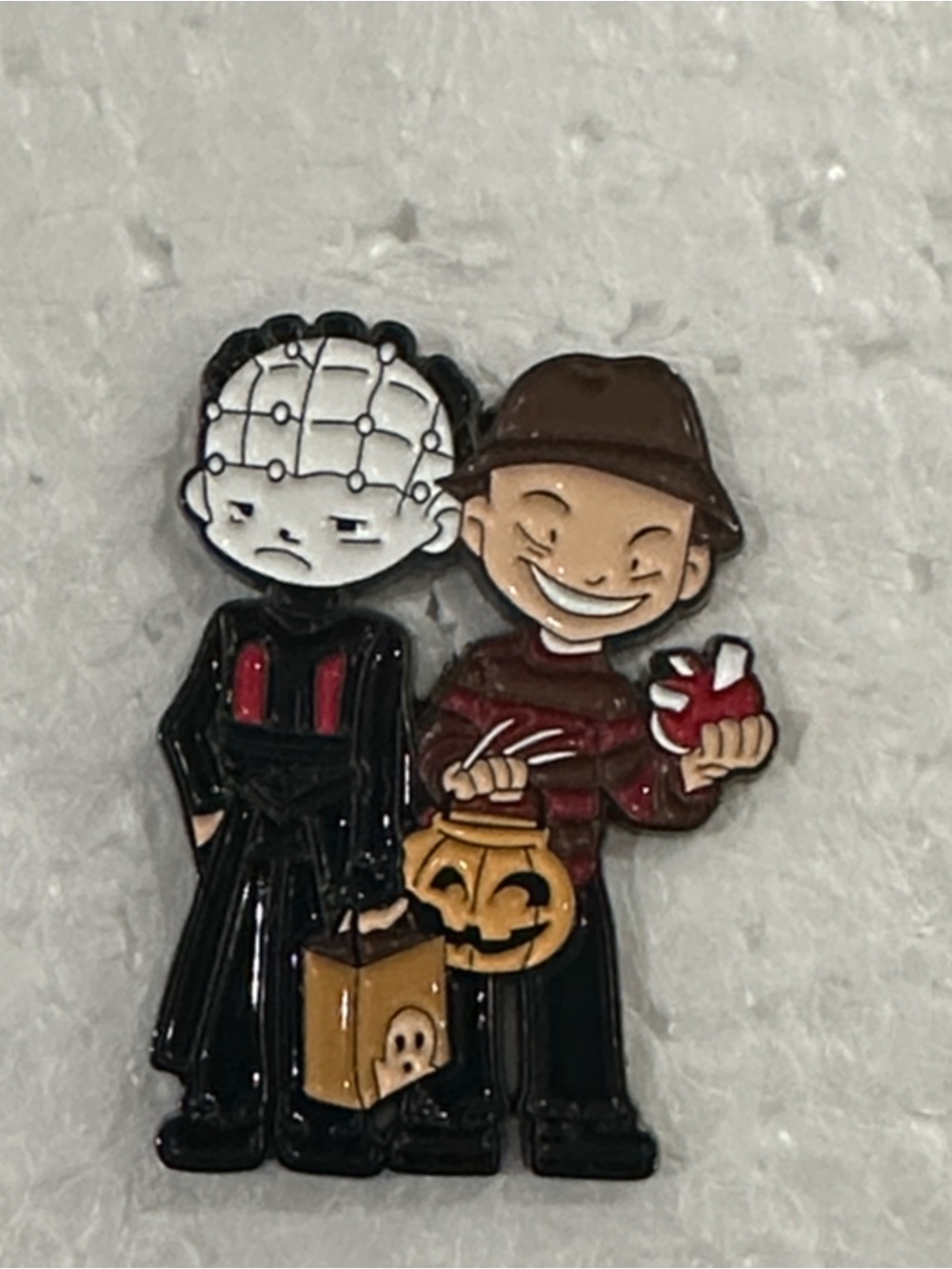 Pinhead and Freddy Krueger Horror Characters Enamel Pin - Black, Brown, White